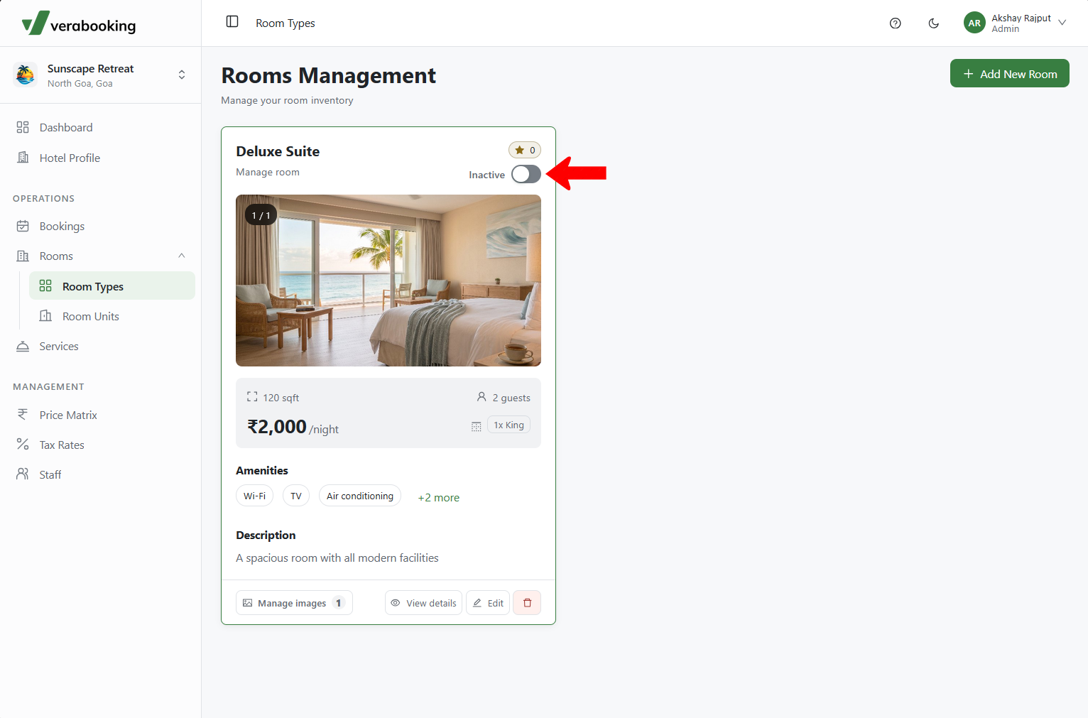 Room type Active toggle