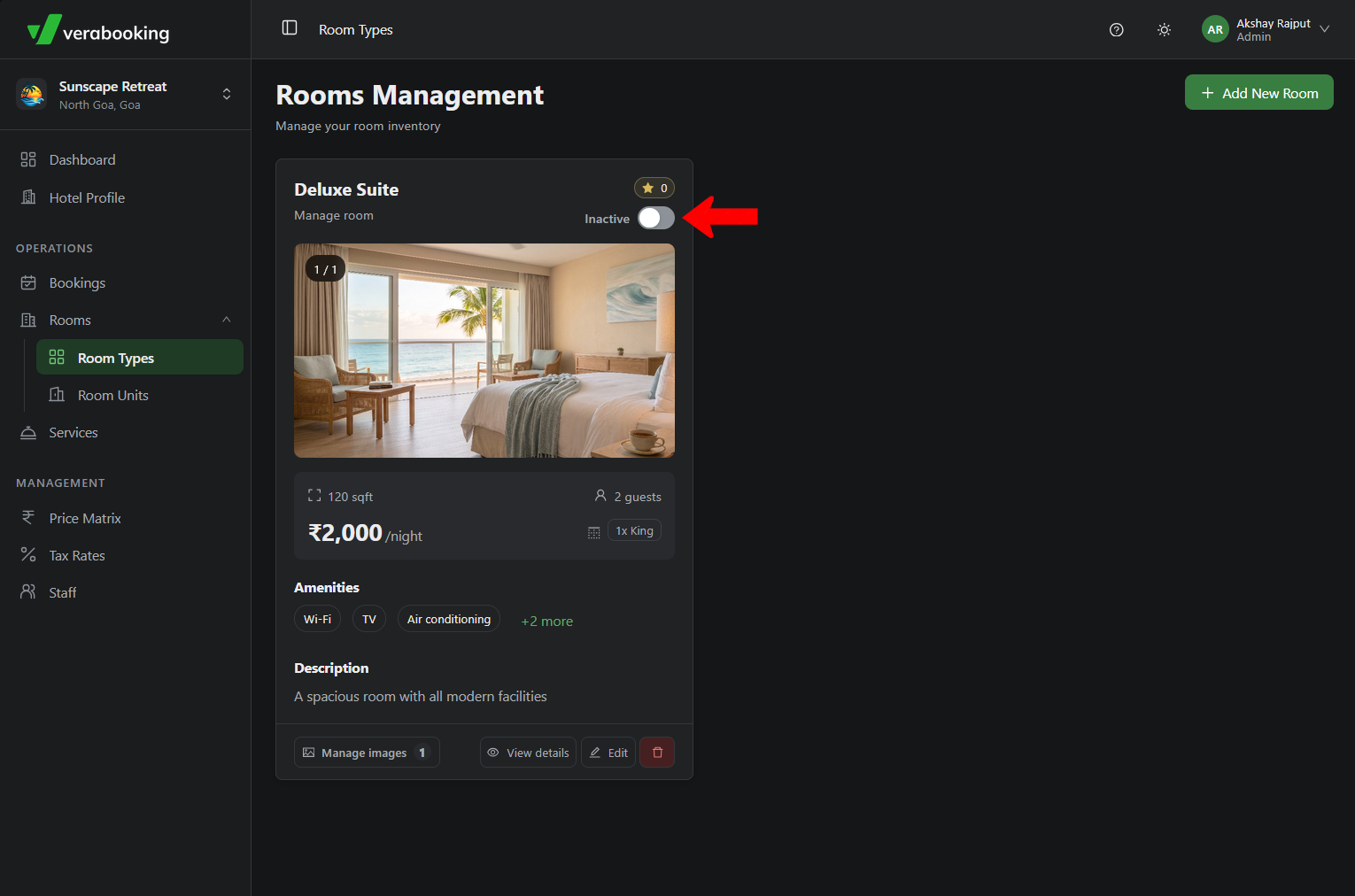 Room type Active toggle
