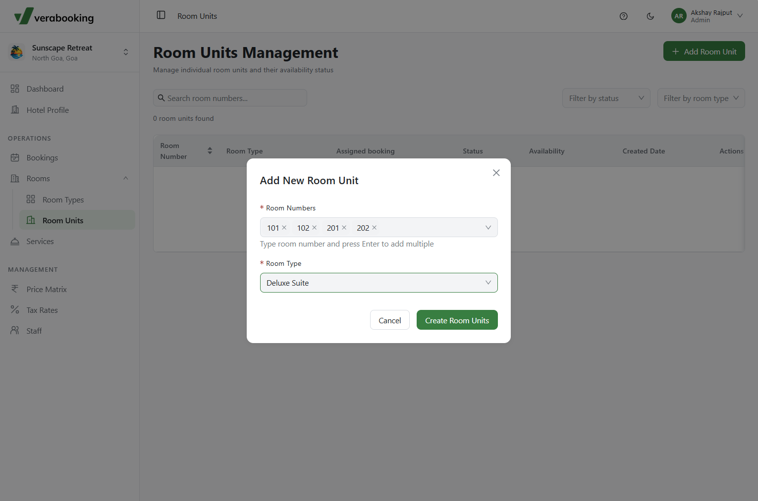 Add Room Unit control