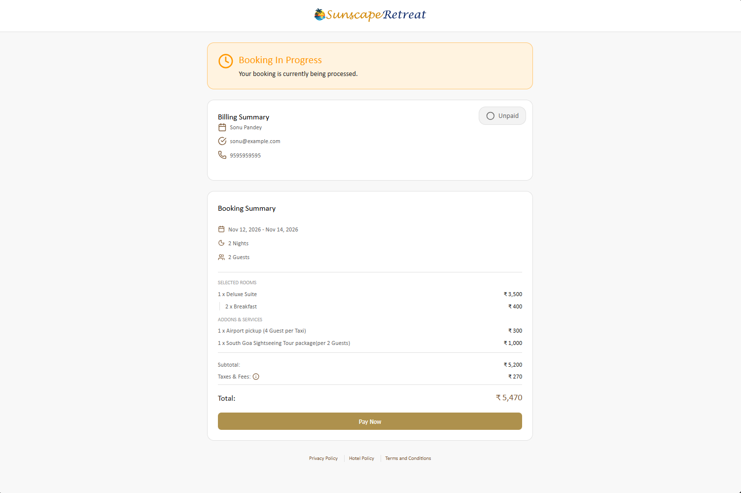 Draft booking details and guest booking link