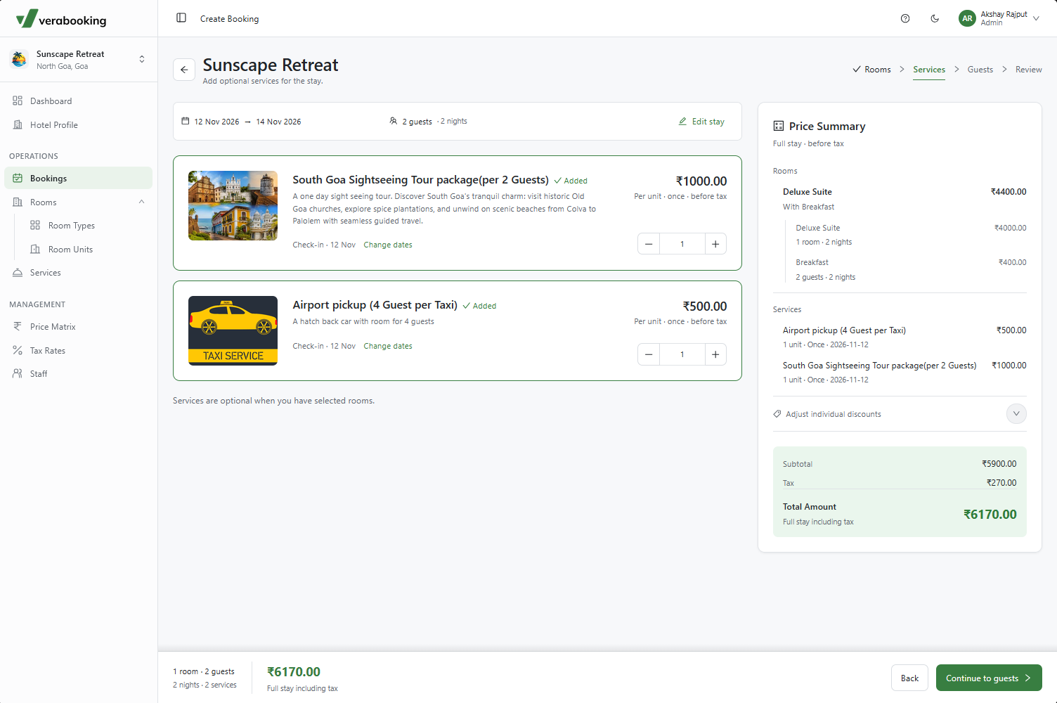 Standalone services and price summary