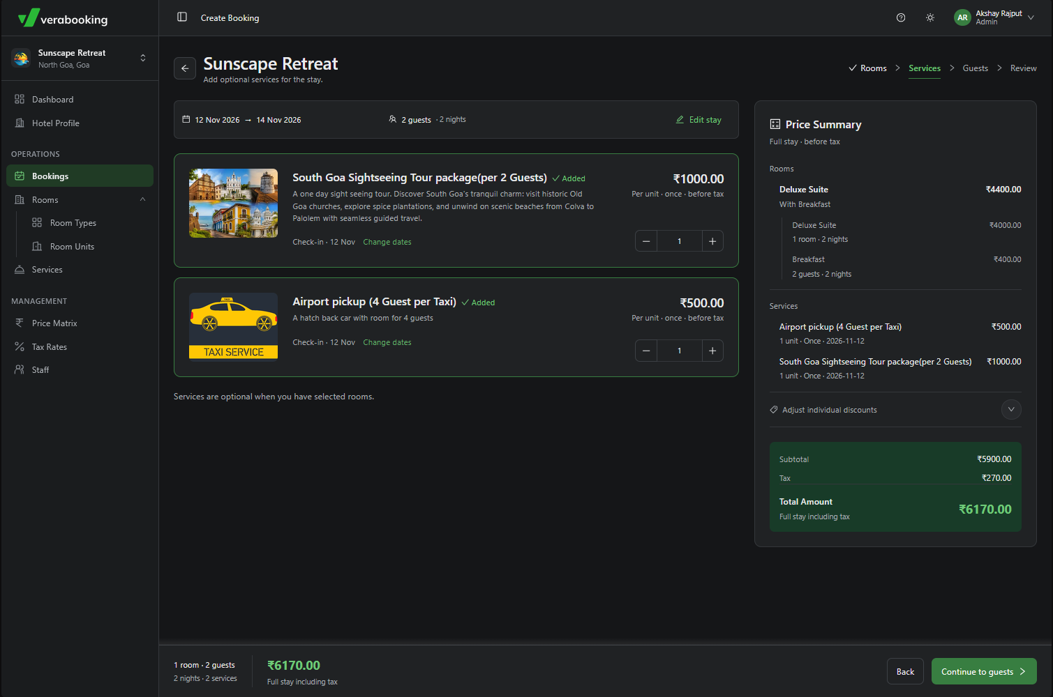 Standalone services and price summary