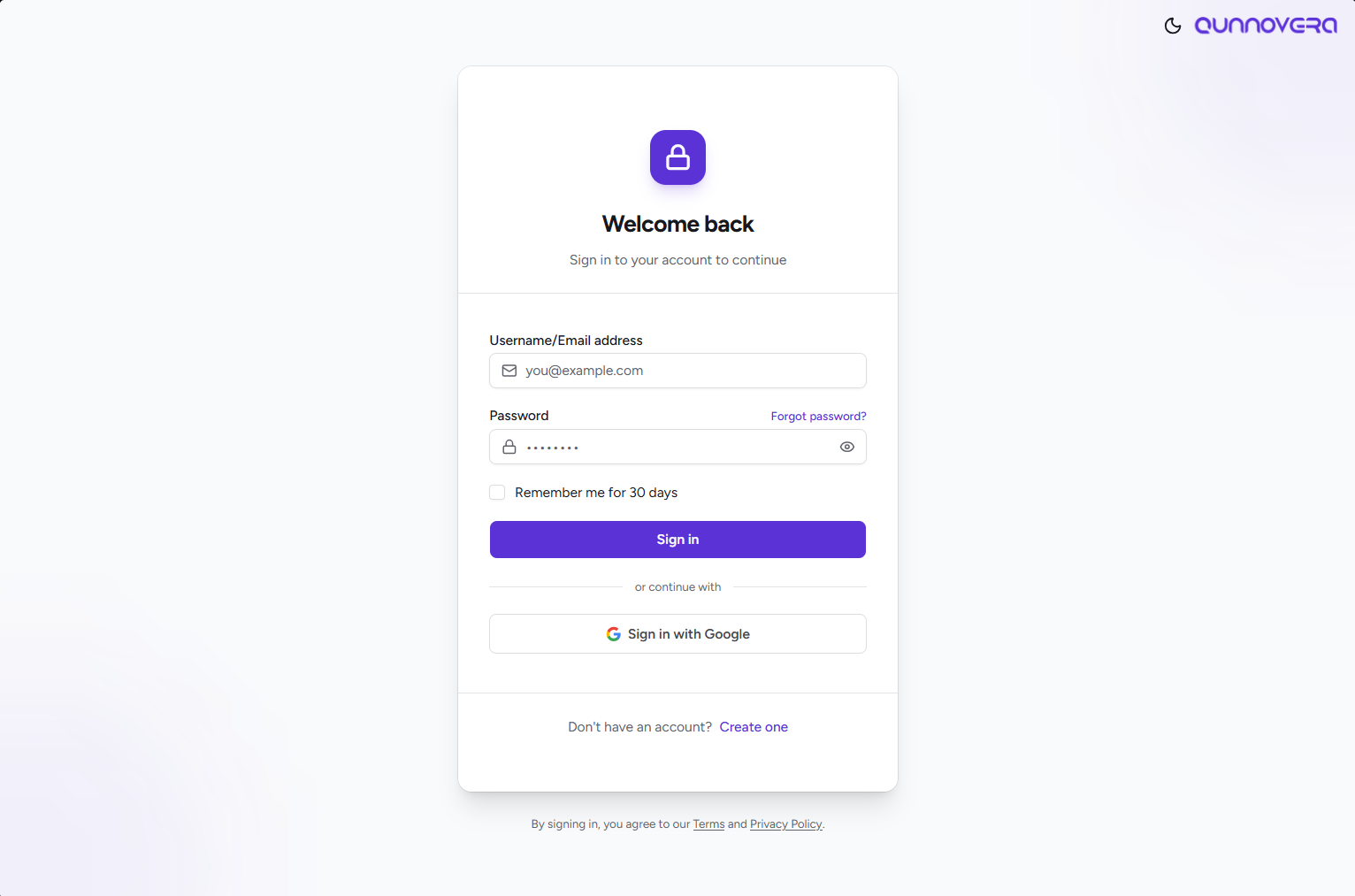 Qunnovera login form