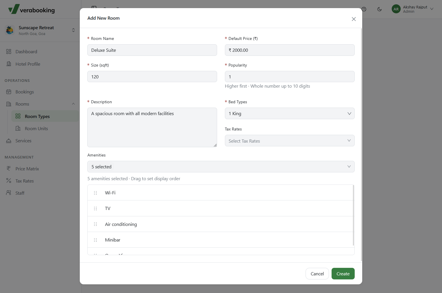 Add Room Type form