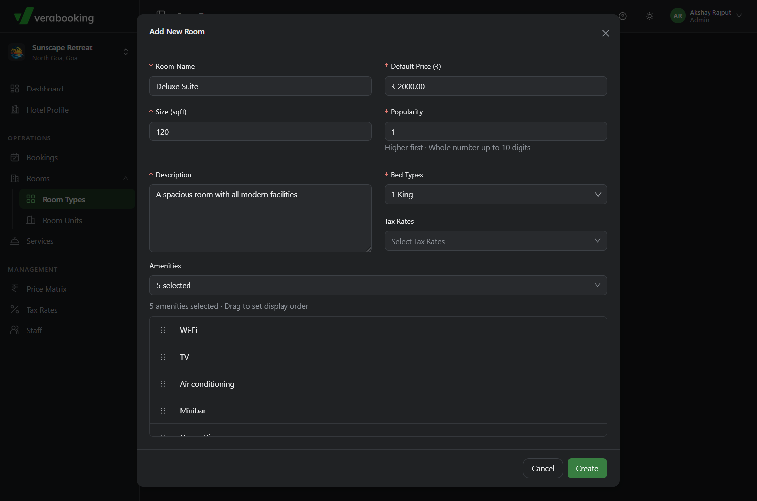 Add Room Type form