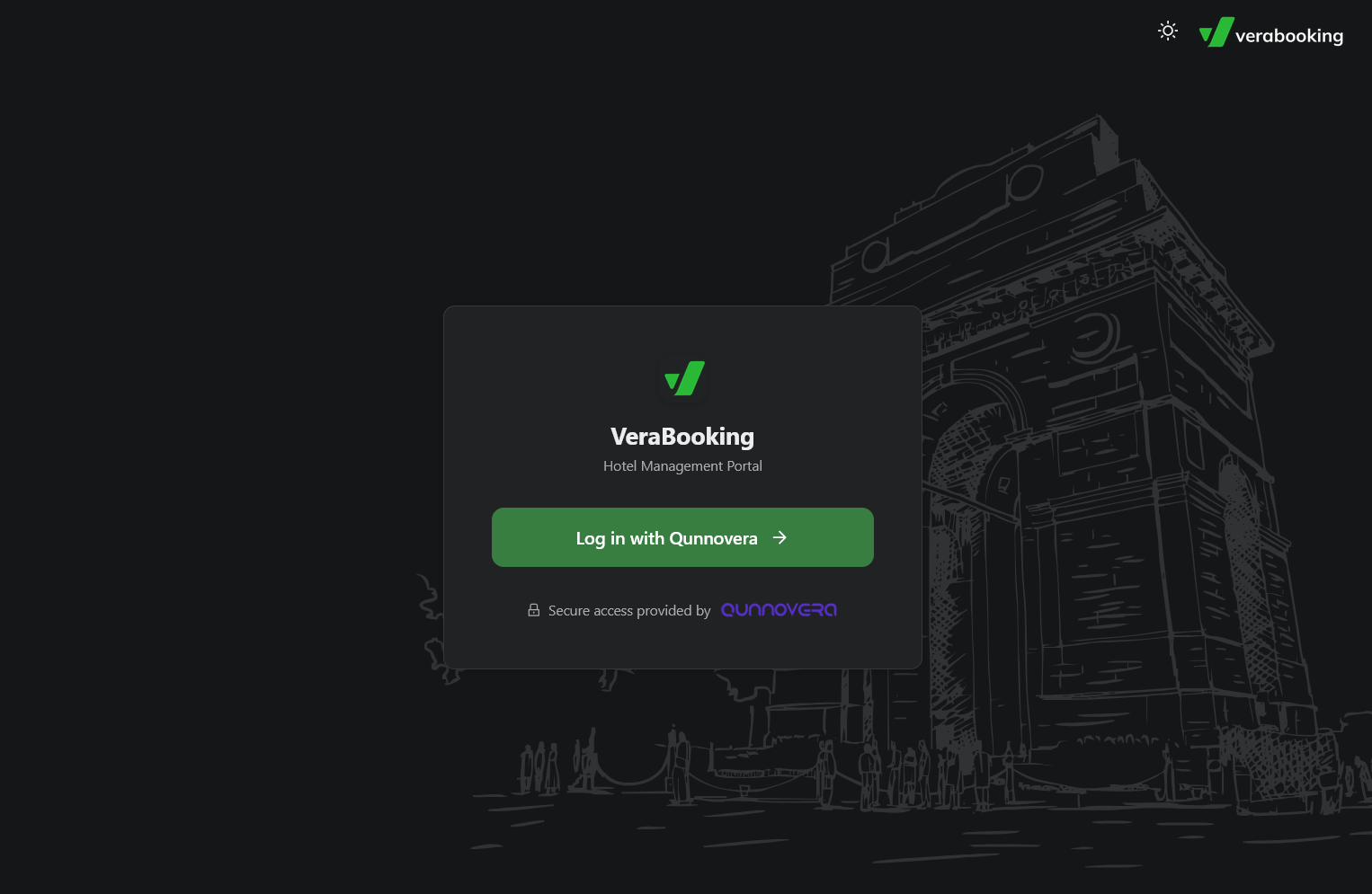 Verabooking login page with Log in with Qunnovera